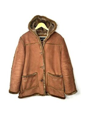 Cyclone Faux Shearling Coat Womens Medium Brown Western Hooded Sherpa Y2K